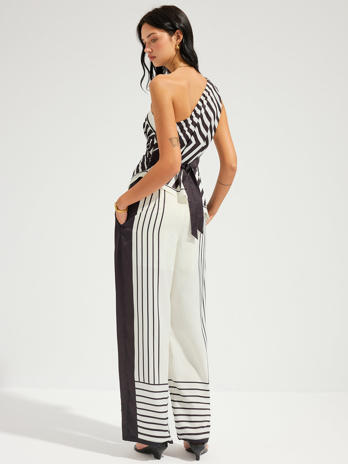 Striped One-Shoulder Top & Pants Set