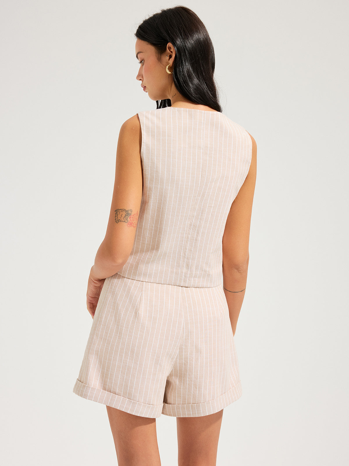 Striped Cotton Vest & Cuffed Shorts Set
