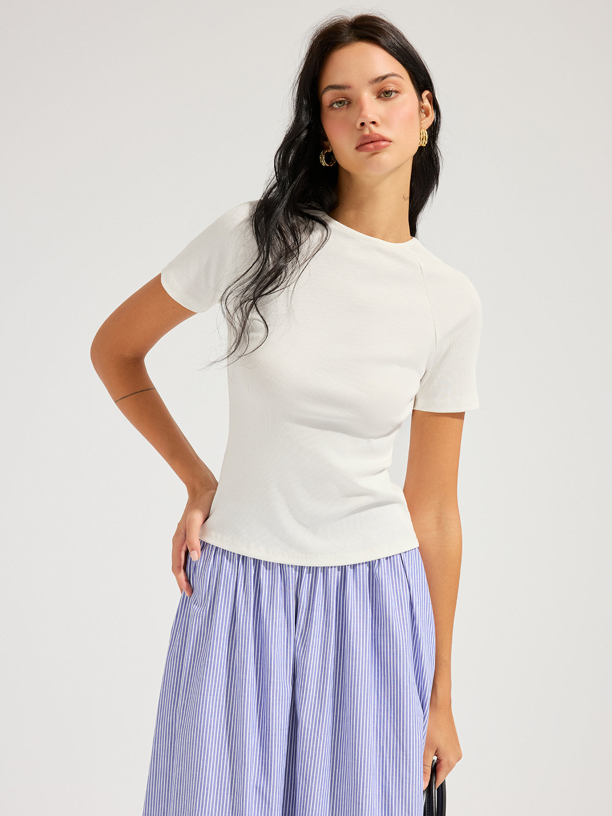 Ribbed Open Back Short Sleeve Top
