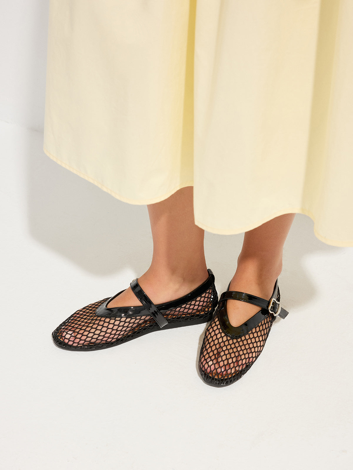 Genuine Leather Mesh Ballet Flats