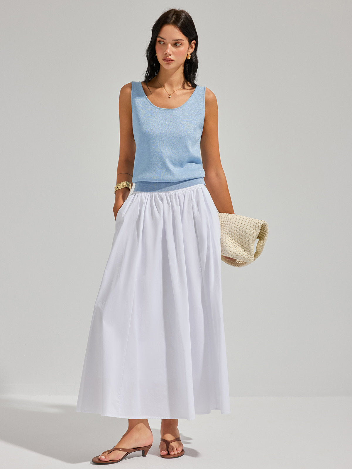 Lurex Knit Deep V-Back Tank Top