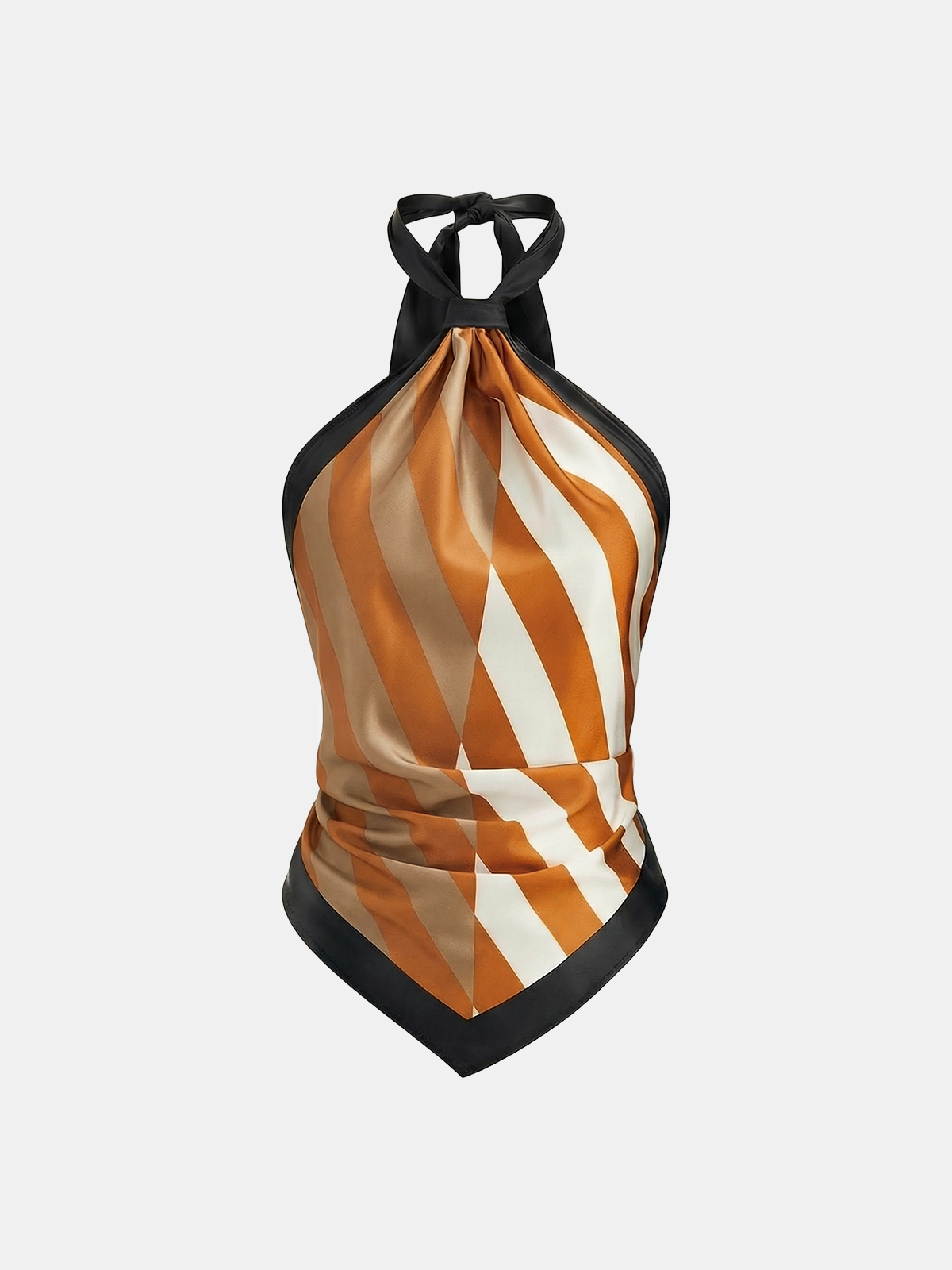 Geometrisch gestreiftes Satin-Neckholder-Tuch-Oberteil