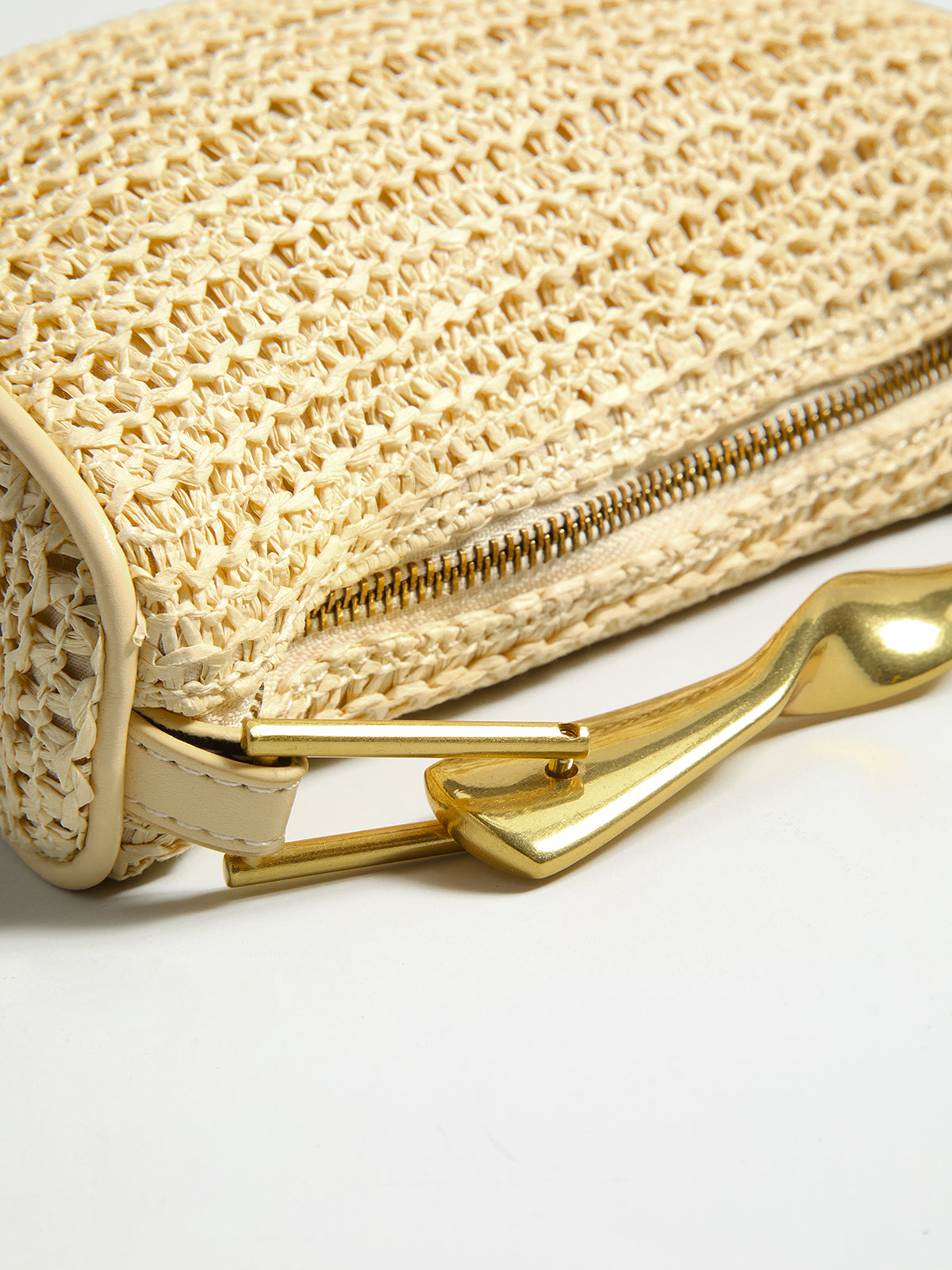 Twisted Handle Straw Woven Handbag