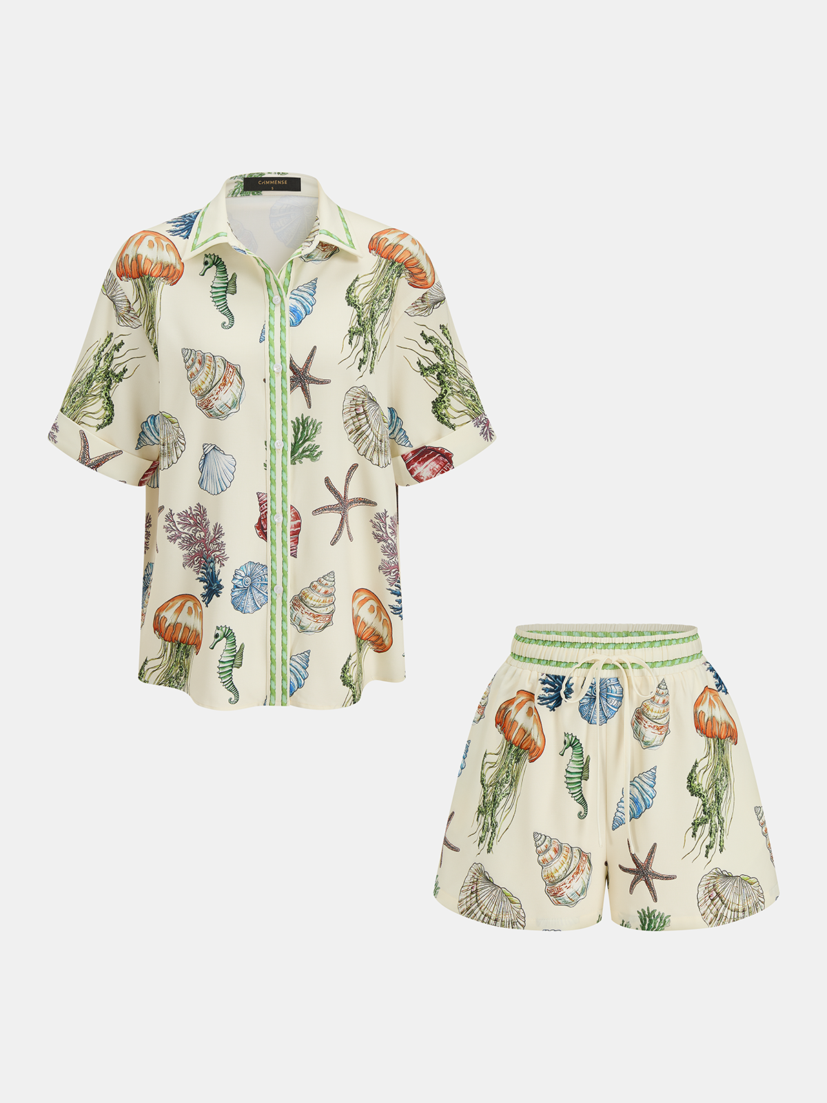 Marine Print Shirt & Drawstring Shorts Set