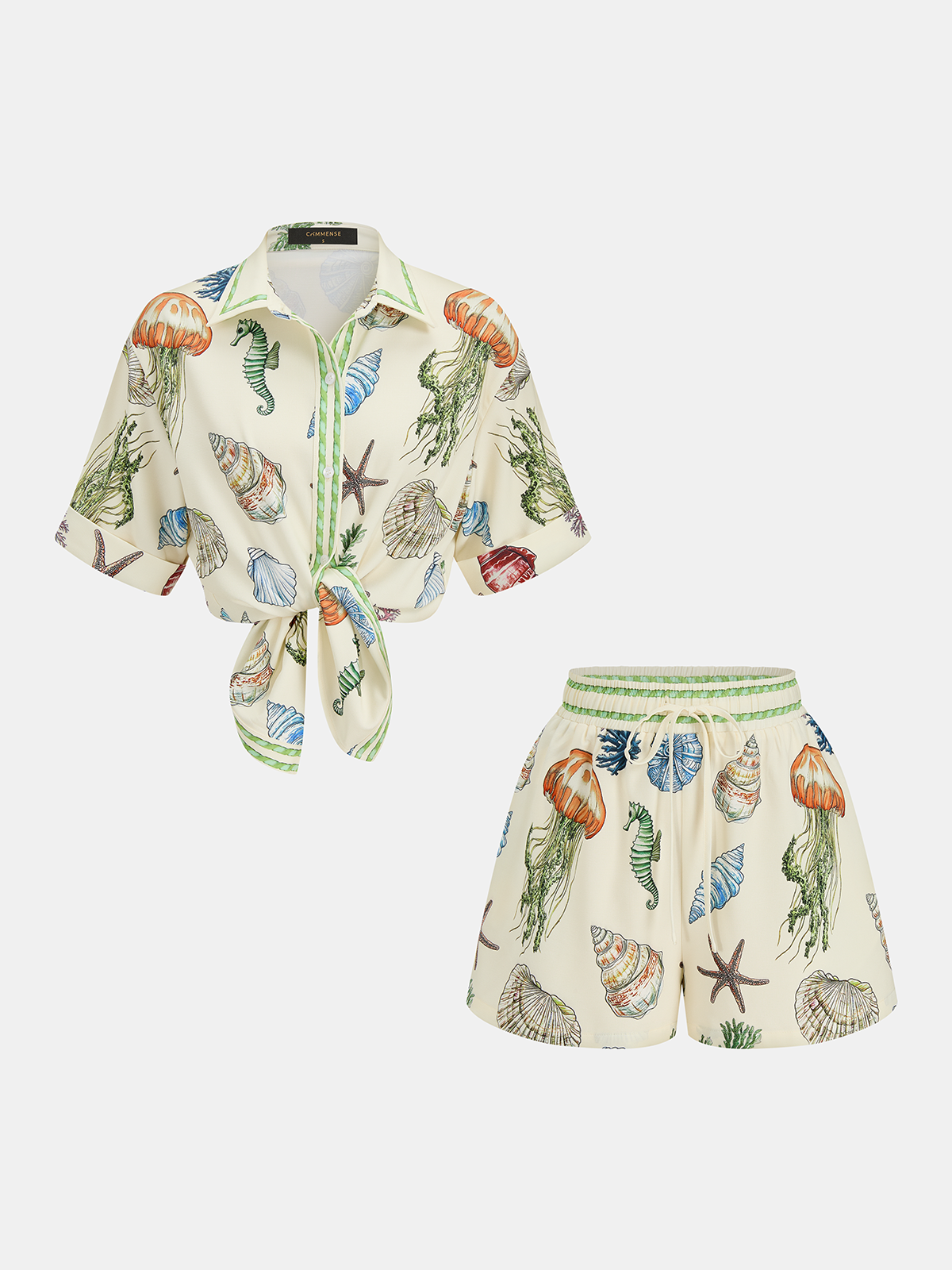Marine Print Shirt & Drawstring Shorts Set
