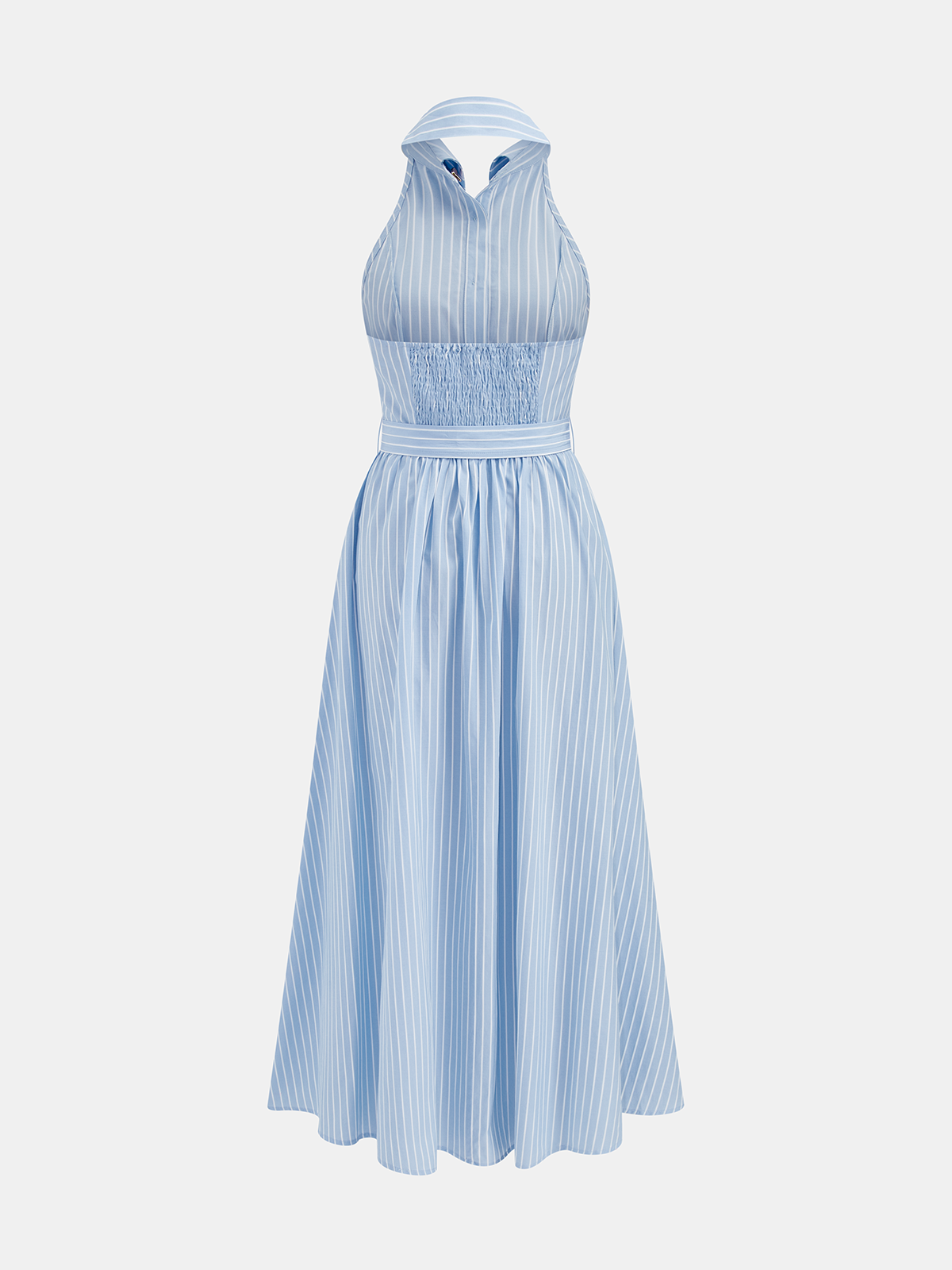 Belted Striped Sleeveless Shirt Dress