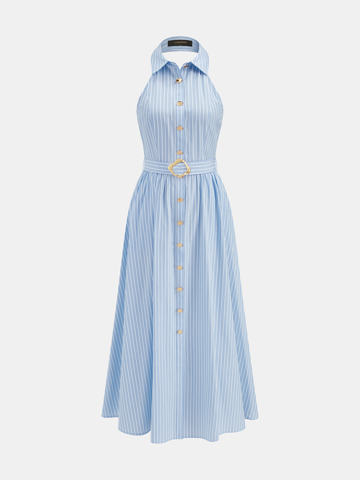 Belted Striped Sleeveless Shirt Dress