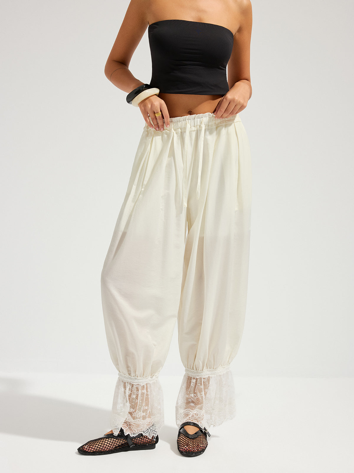 Lace Cuff Drawstring Harem Pants