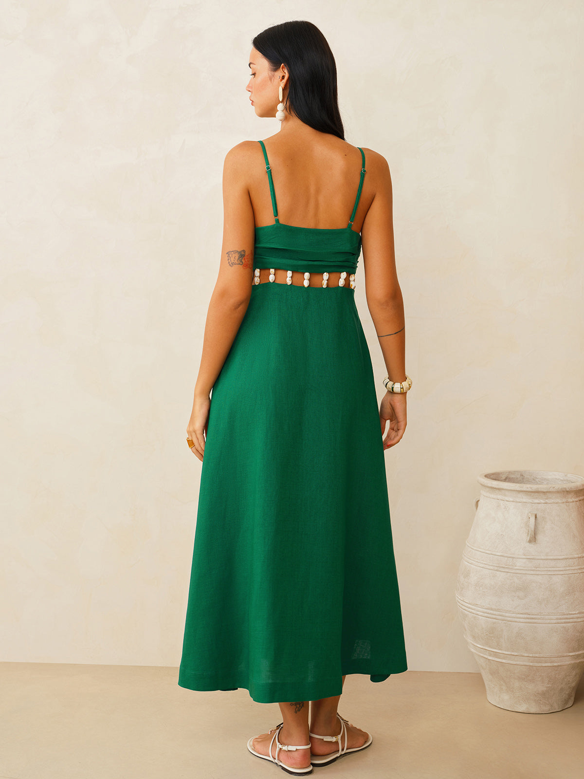 Midi-Kleid mit Camisole, Leinengemisch und Cut-Out an der Taille