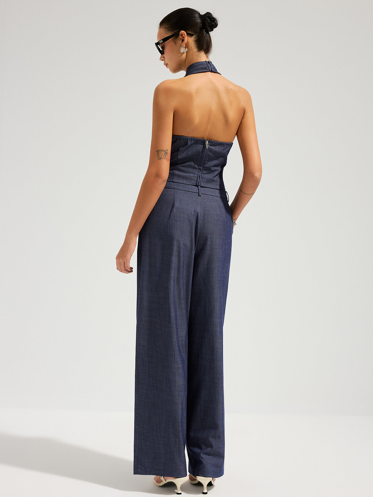 Denim Halter Neck Crop Top & Pants Set