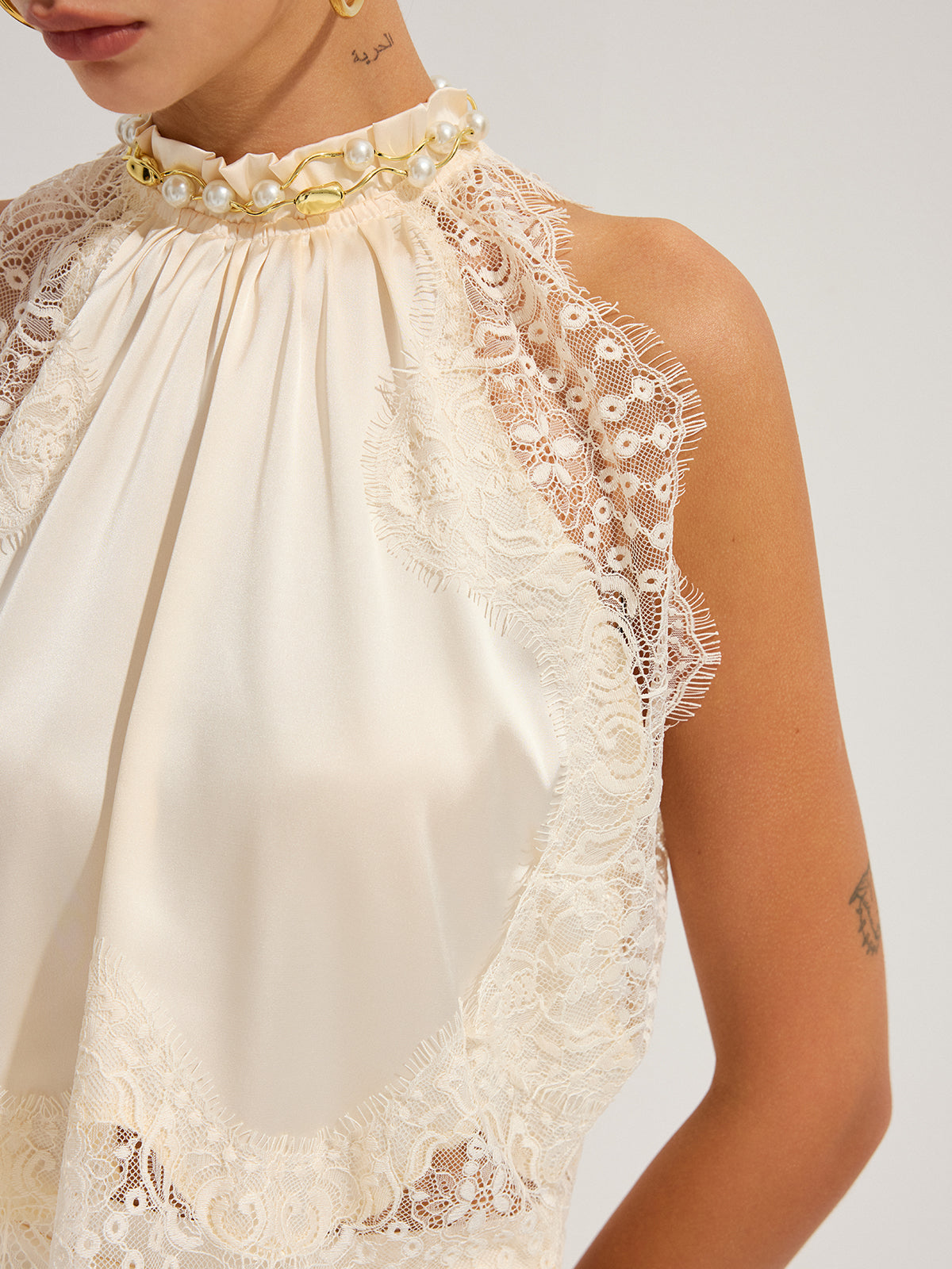 Satin Lace Trim Top & Asymmetrical Skirt Set