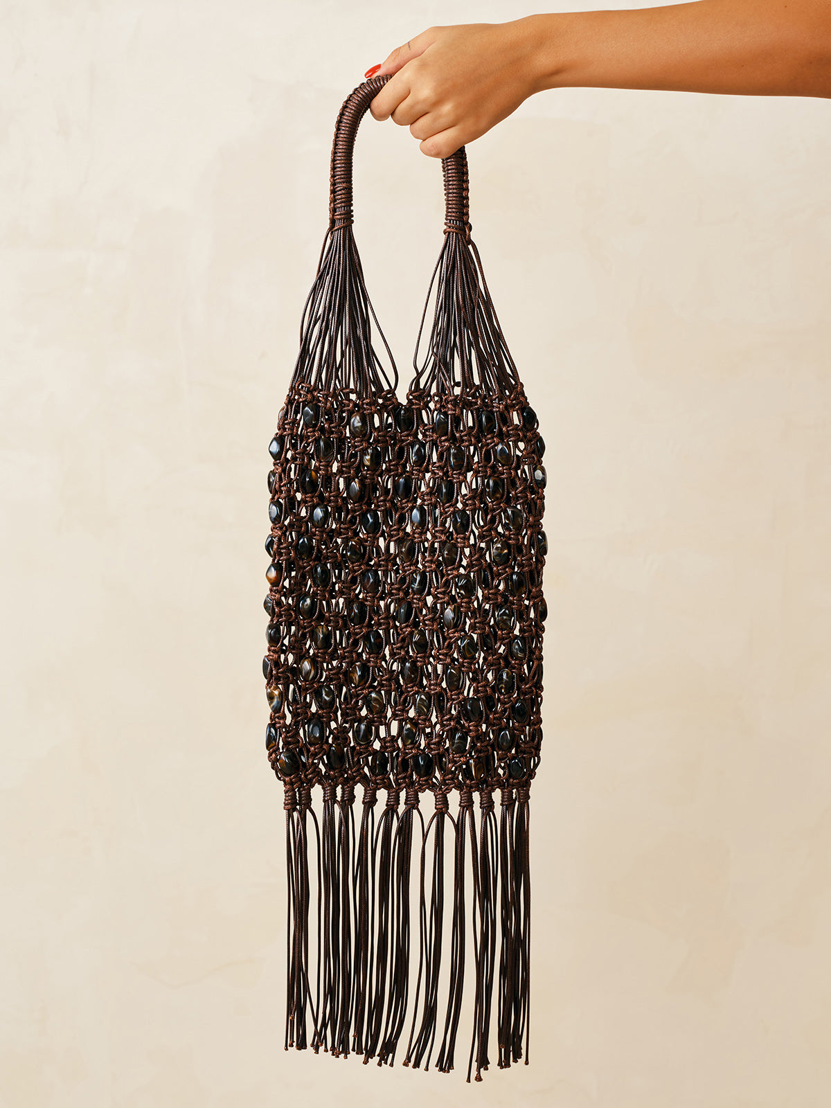 Beaded Woven Fringe Tote Bag