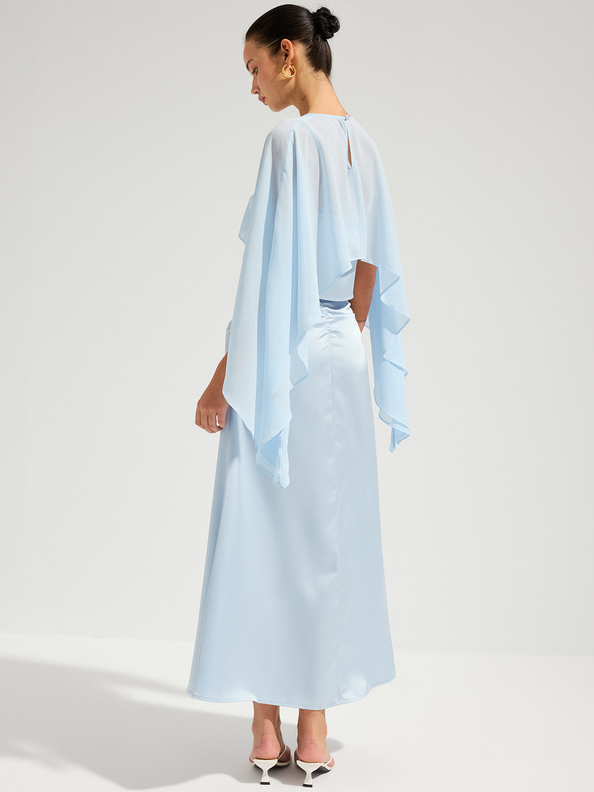 Sheer Cape Top & Satin Maxi Skirt Set