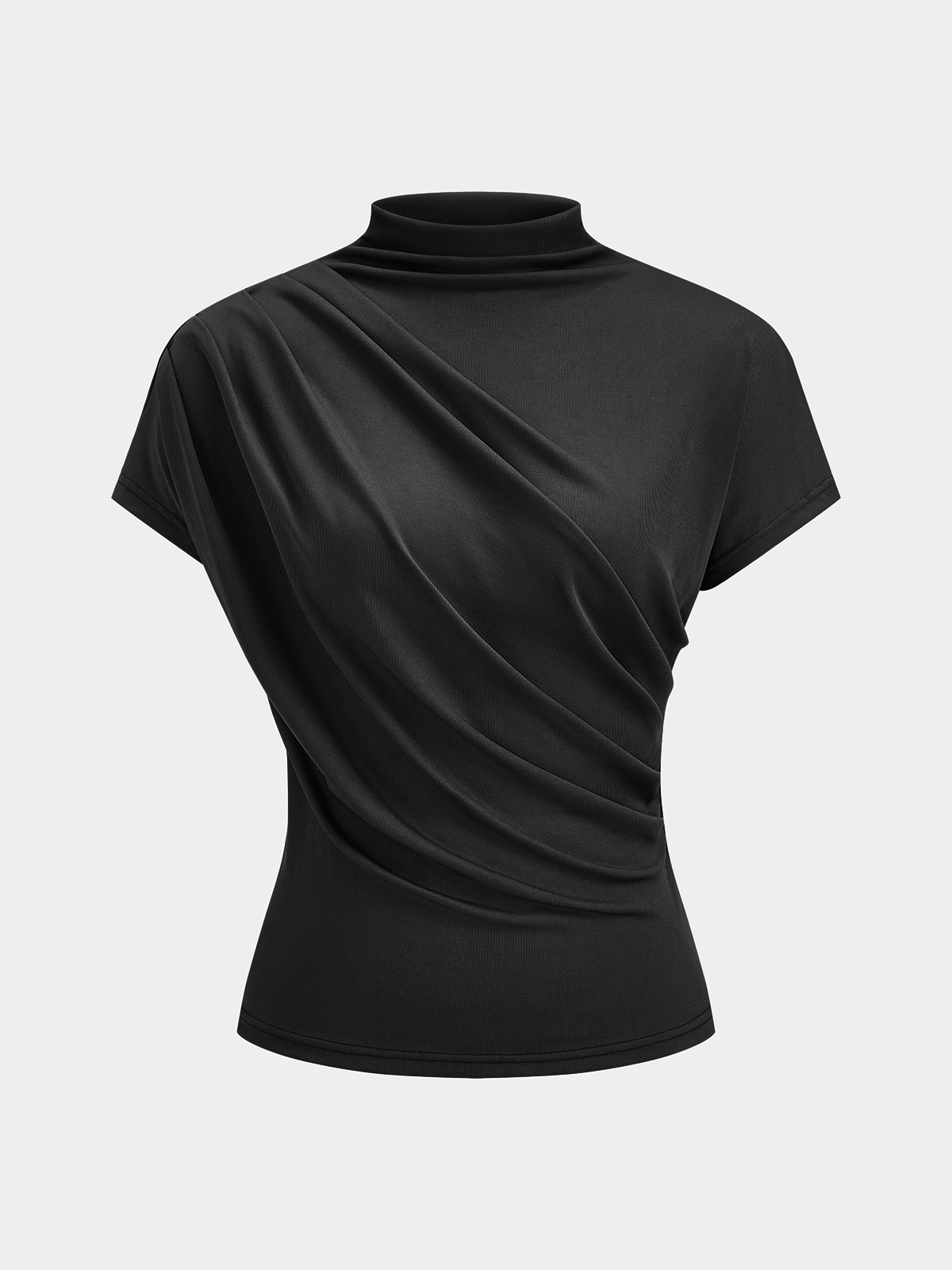 Ruched Mock Neck Short Sleeve Top