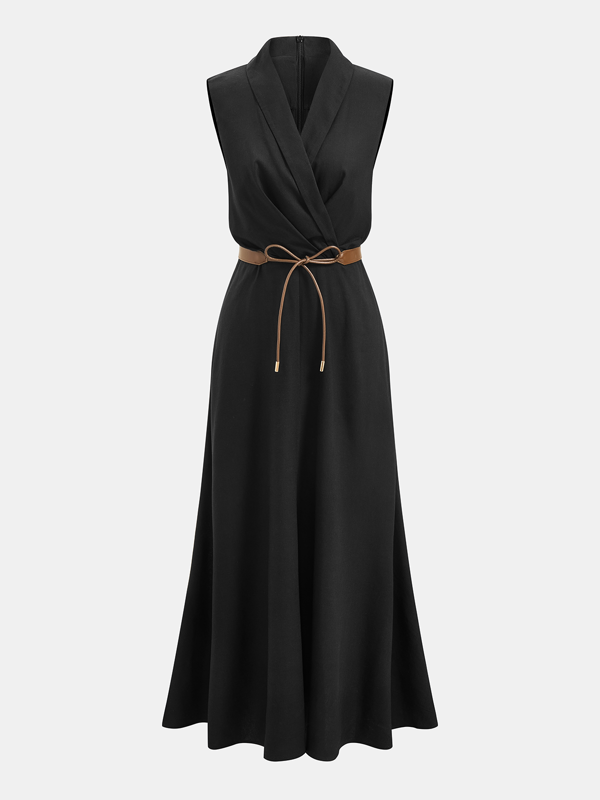 Robe longue portefeuille sans manches ceinturée