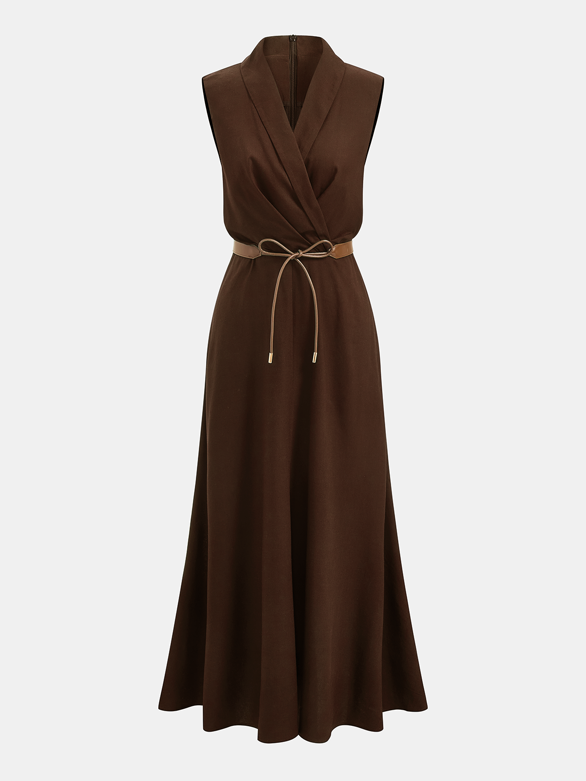 Robe longue portefeuille sans manches ceinturée