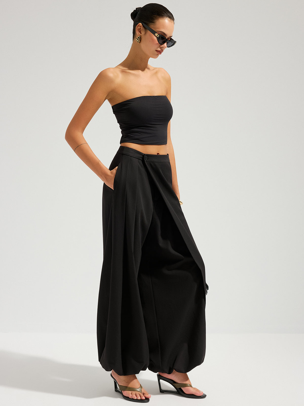 Asymmetric Overlay Wide Leg Pants