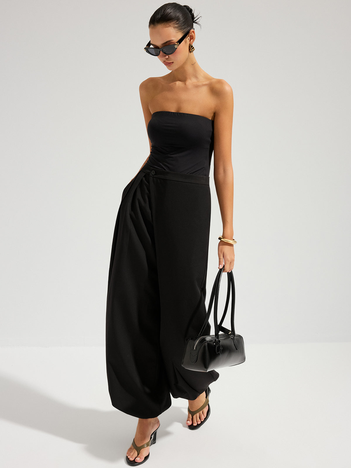 Asymmetric Overlay Wide Leg Pants