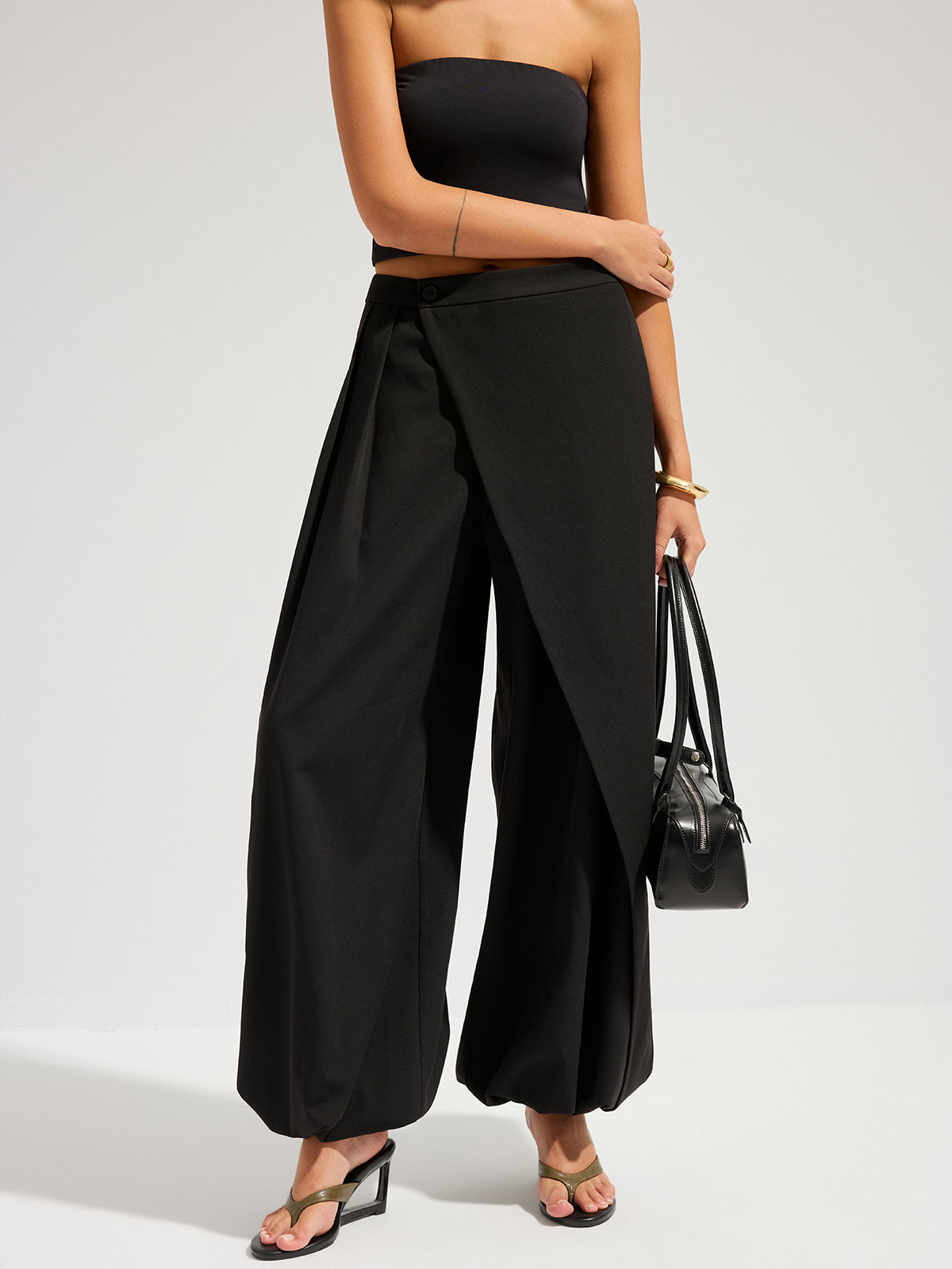 Asymmetric Overlay Wide Leg Pants