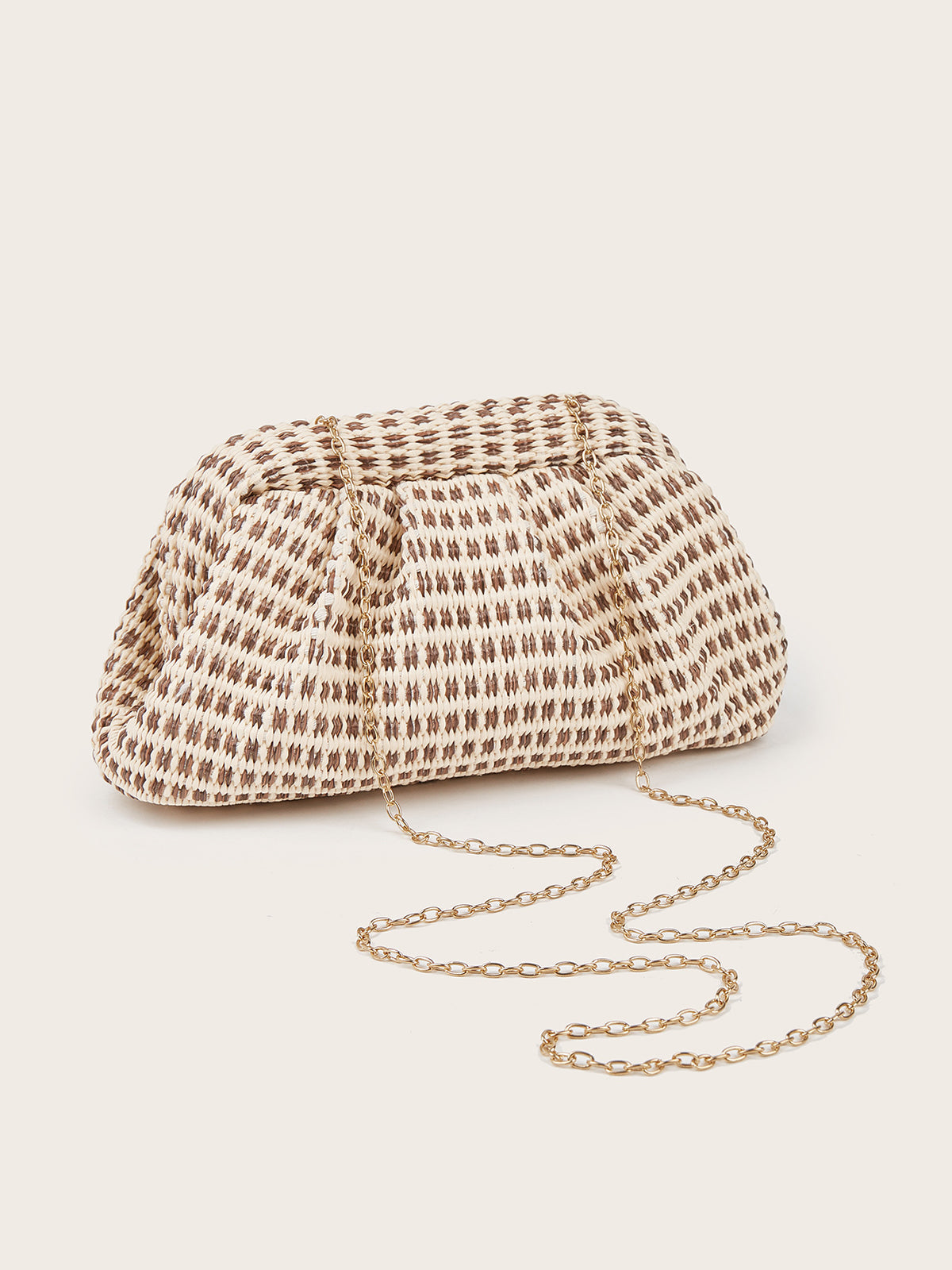 Houndstooth Woven Ruched Clutch Bag