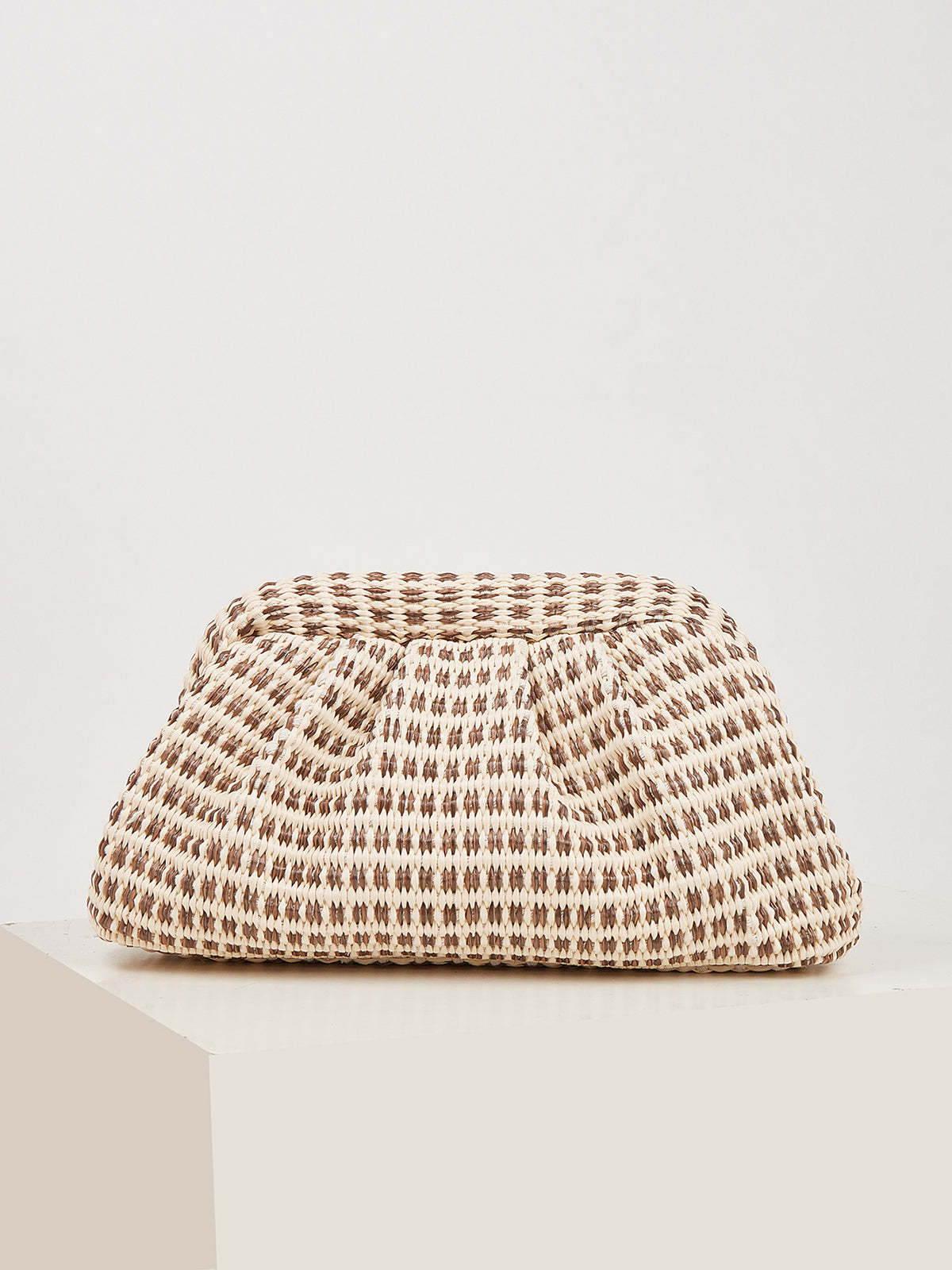 Houndstooth Woven Ruched Clutch Bag