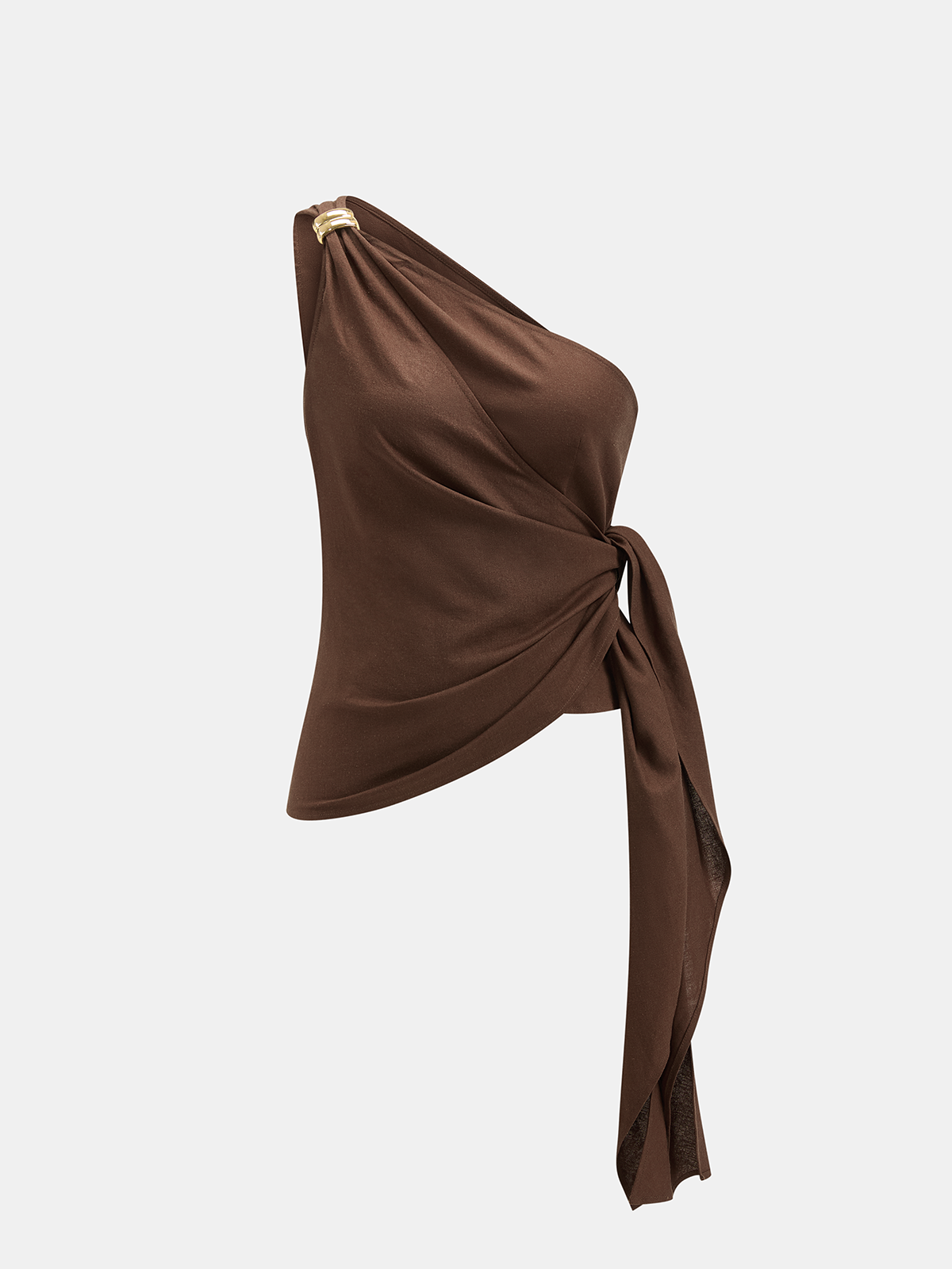 One-Shoulder Metal Detail Tie Top & Pants Set
