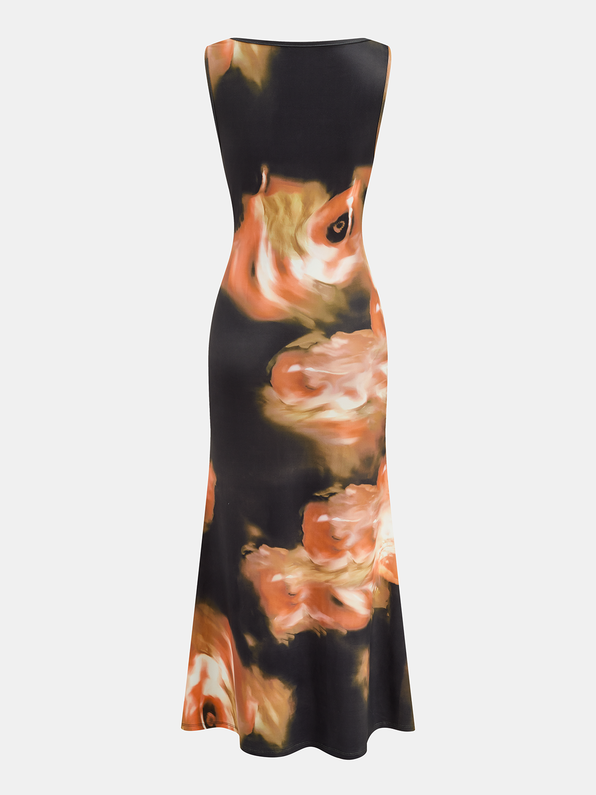 Orange Floral Print Cowl Neck Maxi Dress