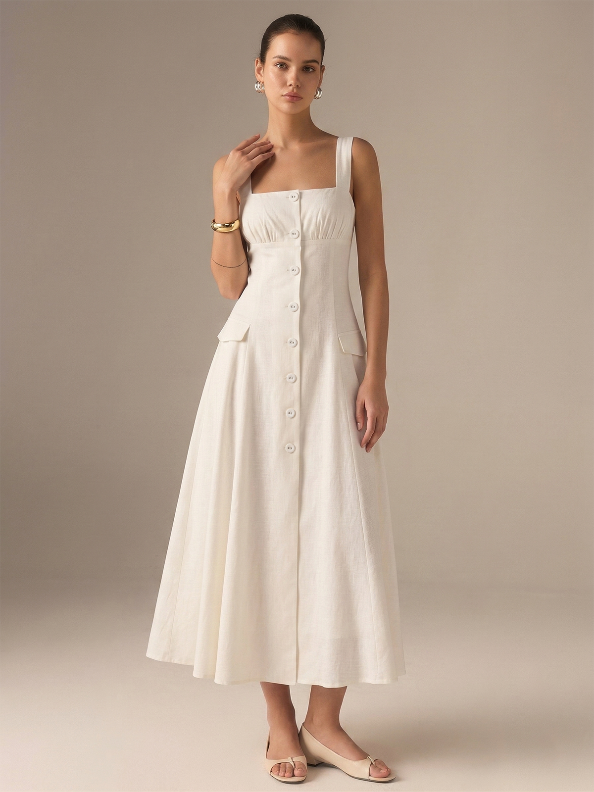 Robe longue boutonnée en mélange de coton