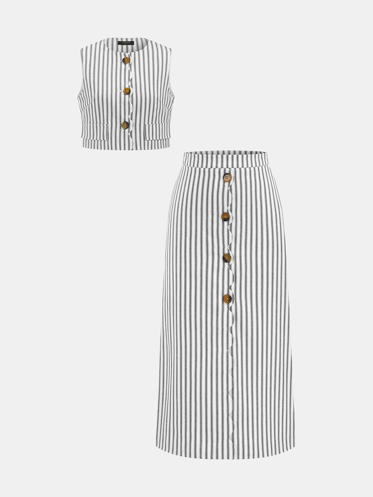 Gestreiftes ärmelloses Top & Midirock Set aus Baumwolle