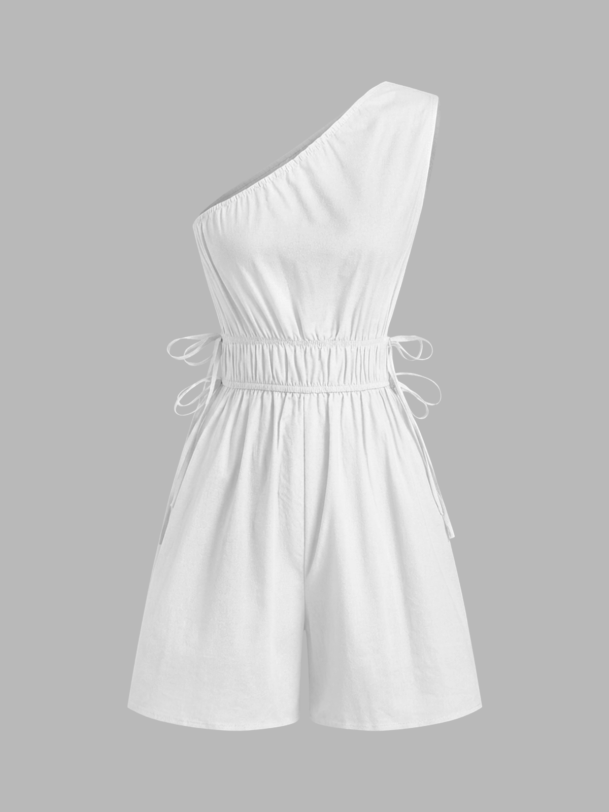 One-Shoulder Cotton Tie-Side Smocked Romper