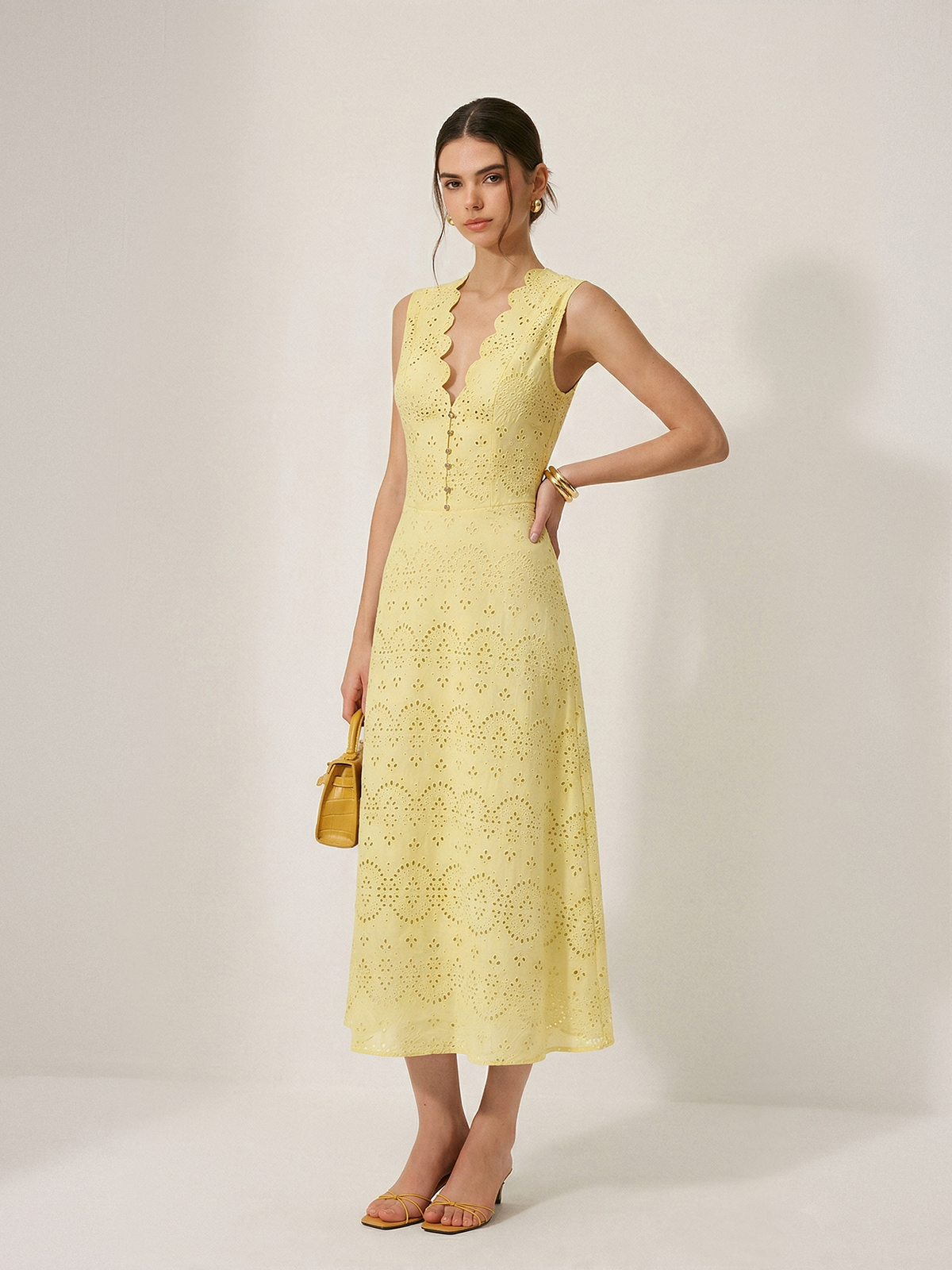 Cotton Sleeveless Embroidered Eyelet Dress