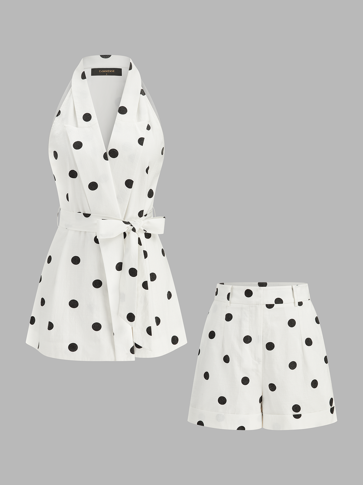 Ensemble haut ceinturé et short à pois