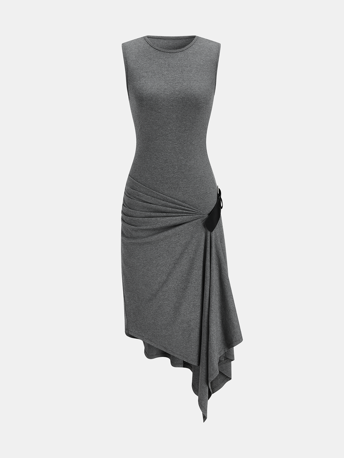 Sleeveless Ruched Belted Asymmetrical Dress