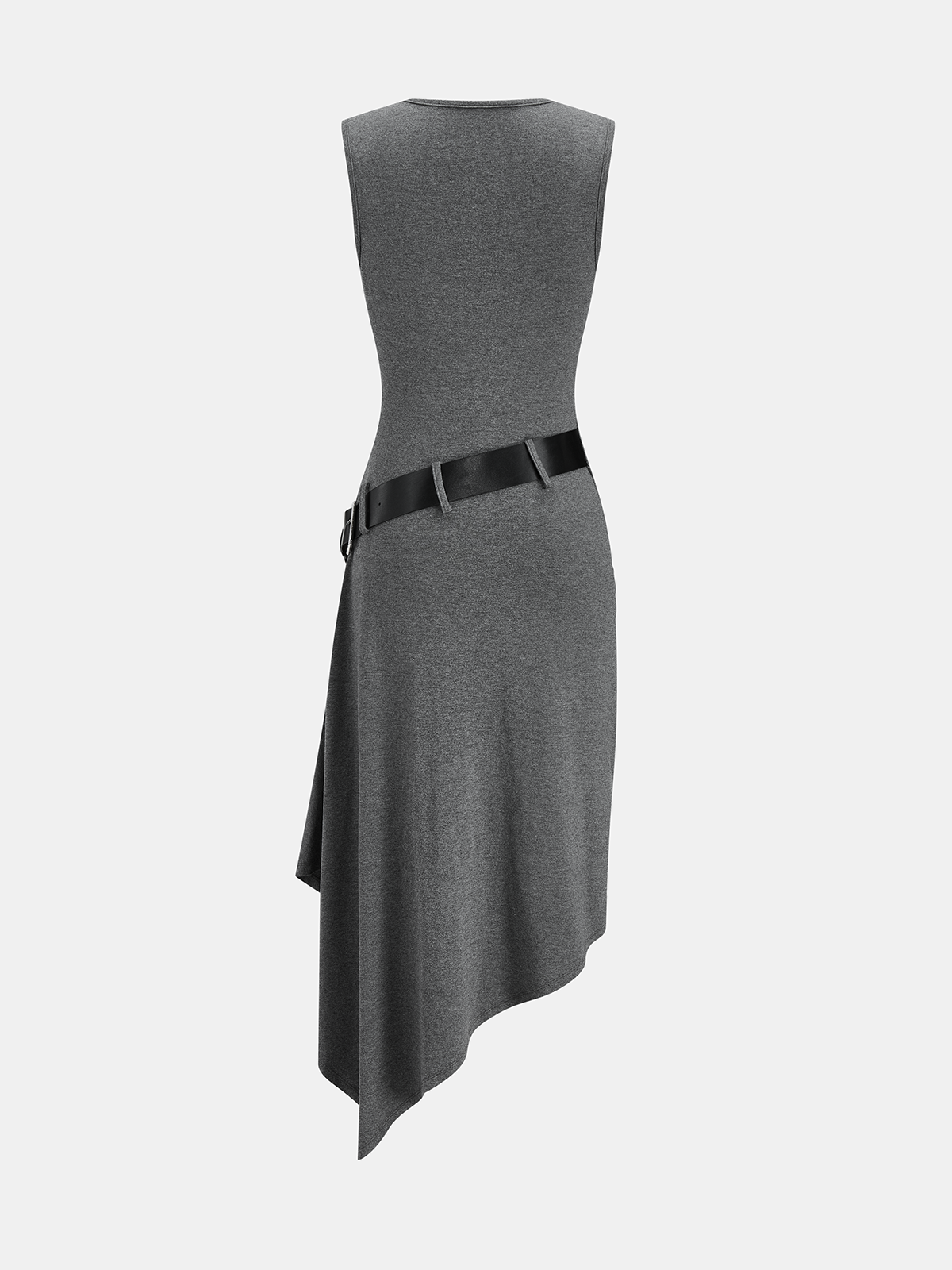 Sleeveless Ruched Belted Asymmetrical Dress