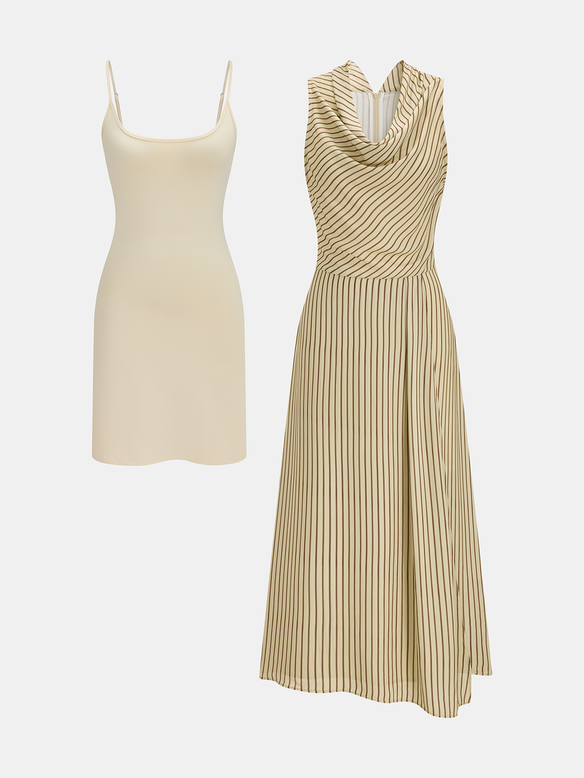 Striped Cowl Neck Dress with Cami Slip