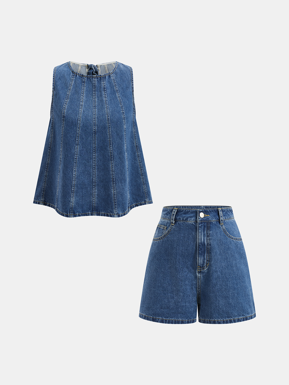 Ensemble débardeur et short en jean à nouer dans le dos