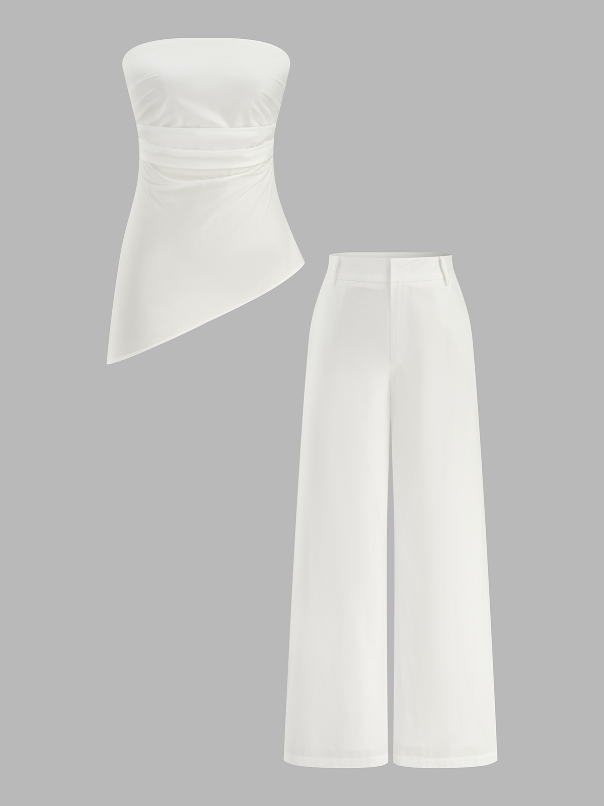 Ensemble haut ruché asymétrique sans bretelles et pantalon