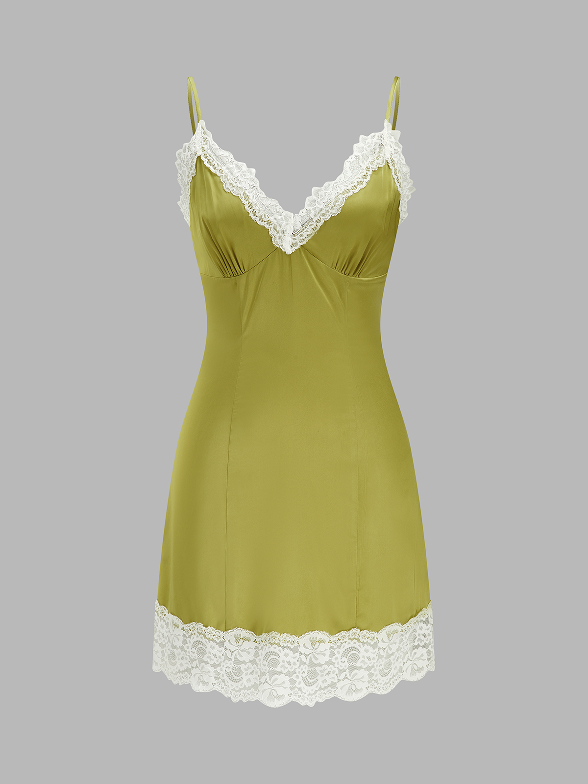 Lace Trim Satin Cami Mini Dress