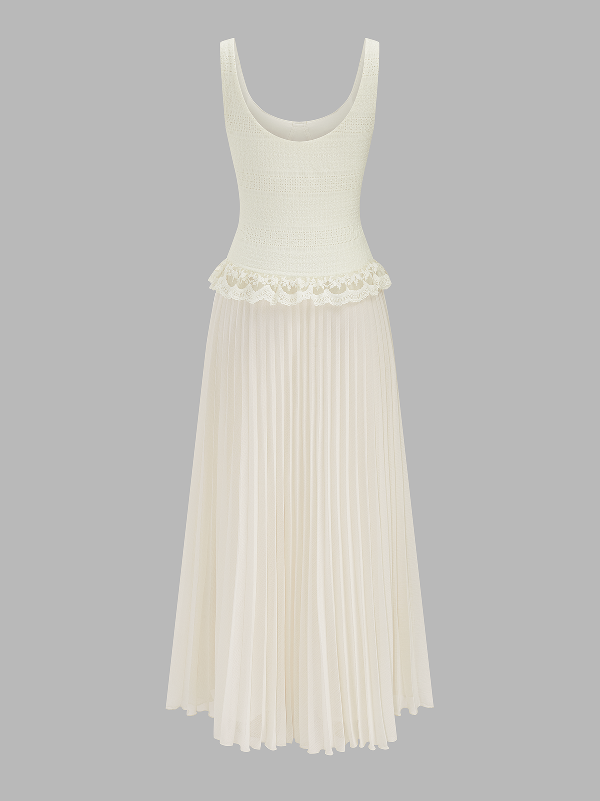 Lace Trim Textured Bodice Pleated Dress