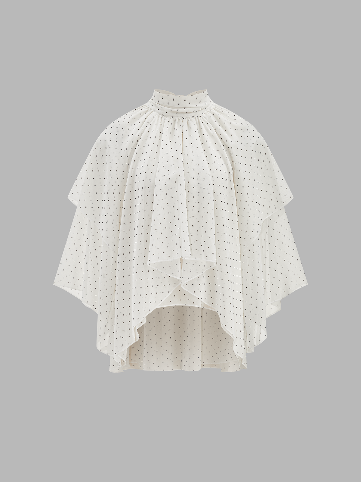 Layered Polka Dot High Neck Cape Blouse