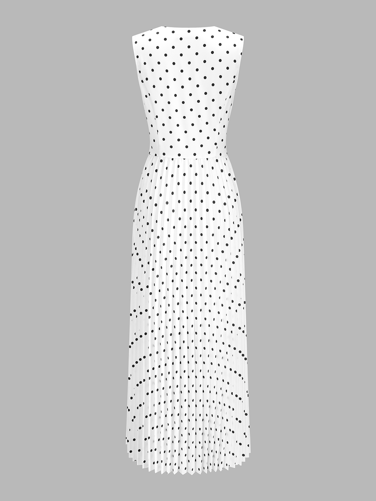 Polka Dot Sleeveless Pleated Dress with Neck Tie