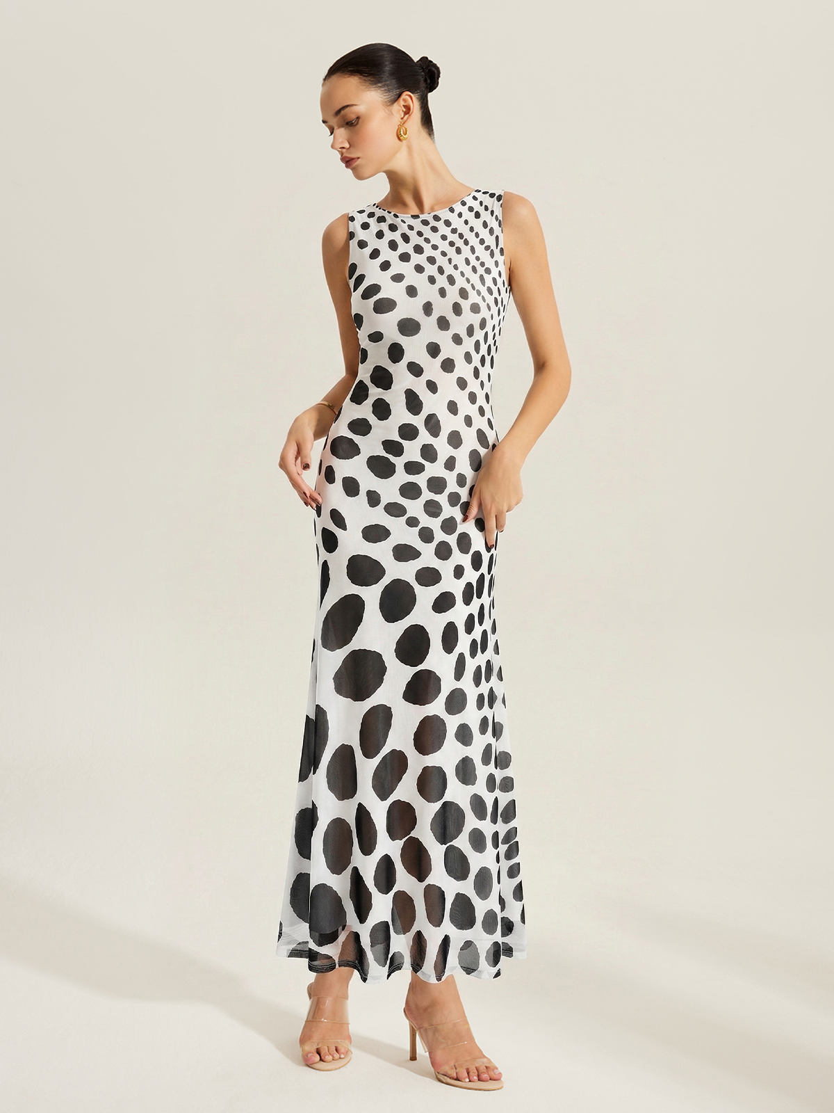 High Stretch Polka Dot Mesh Maxi Dress