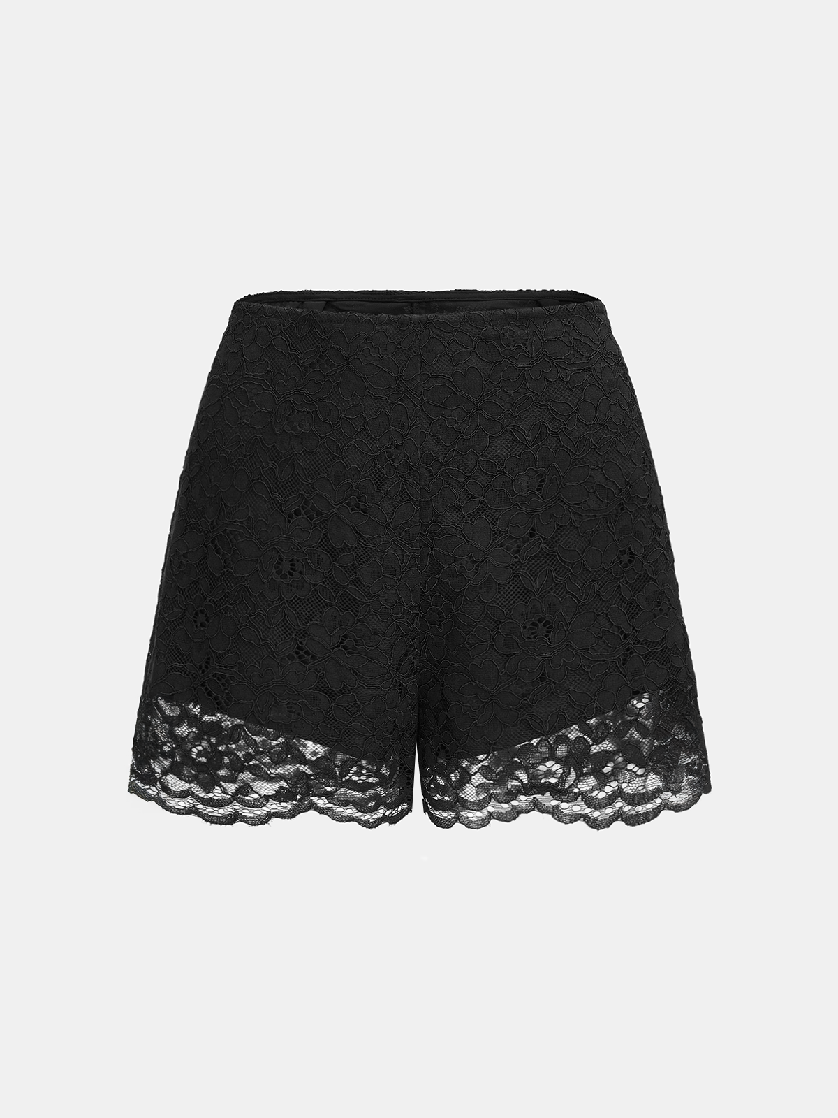 Shorts taille haute en dentelle florale