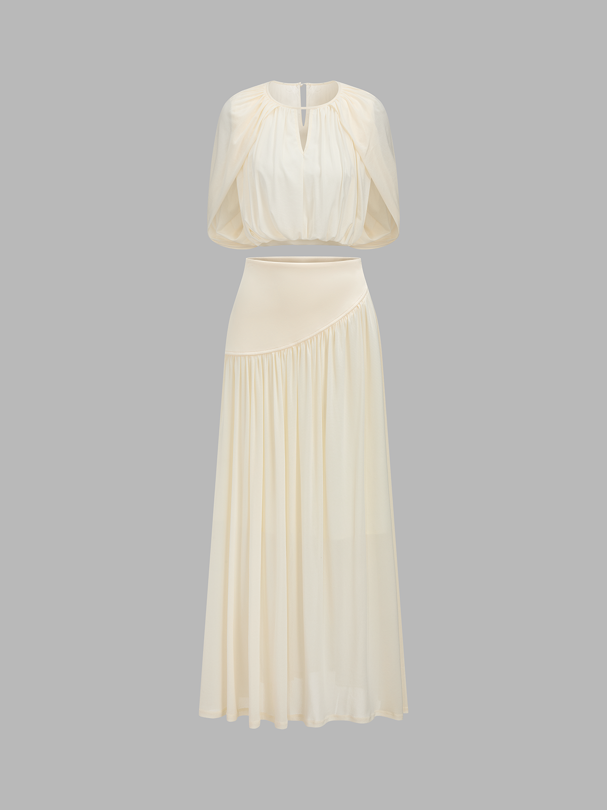 Cape Sleeve Crop Top & Flowy Midi Skirt Set
