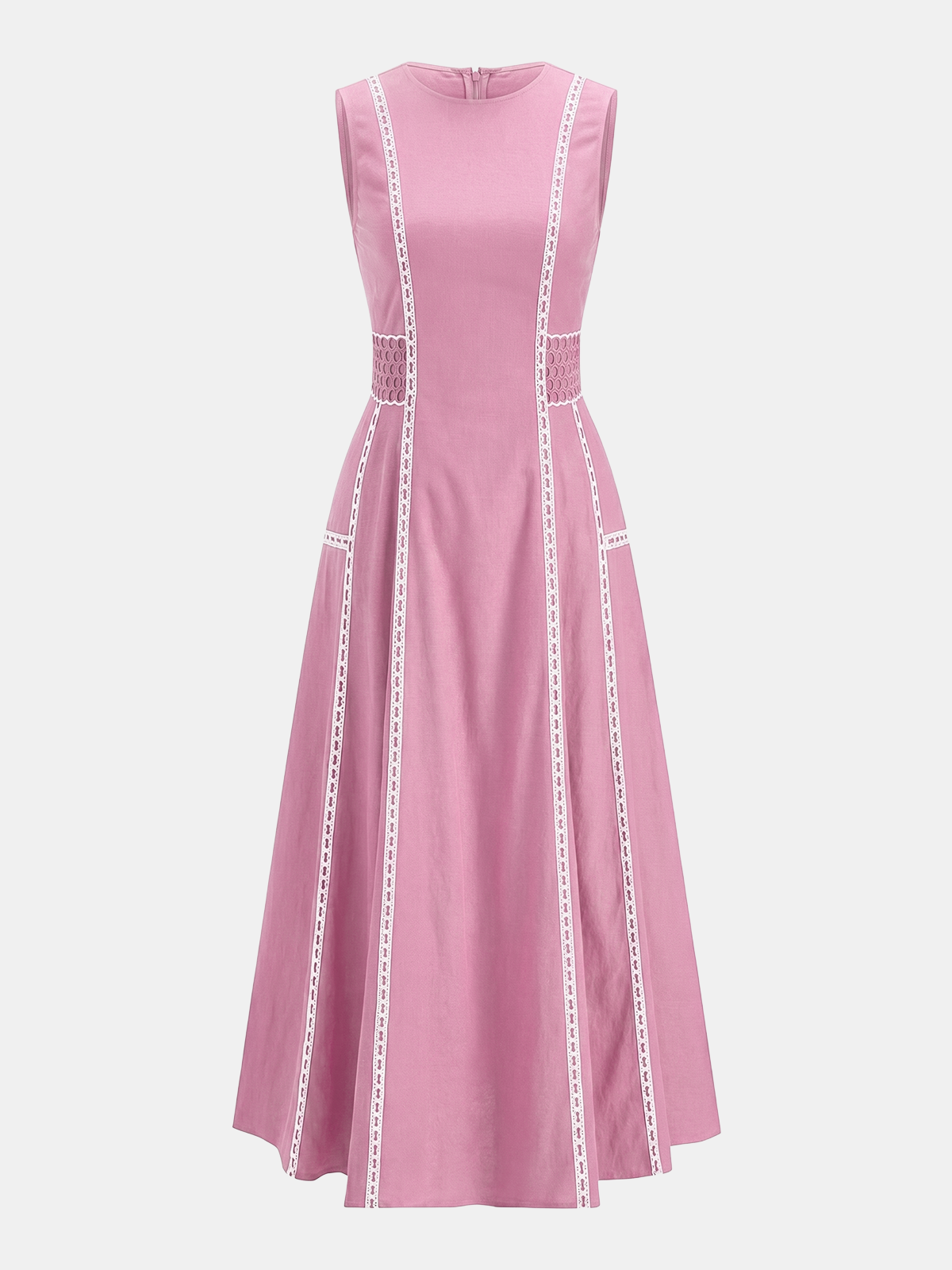 Contrast Lace Trim Sleeveless Midi Dress