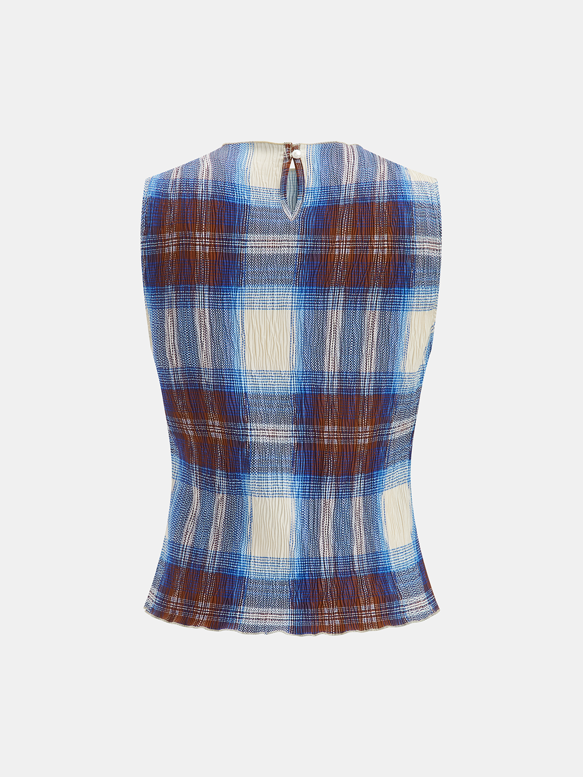 Plaid Crinkle Sleeveless Top