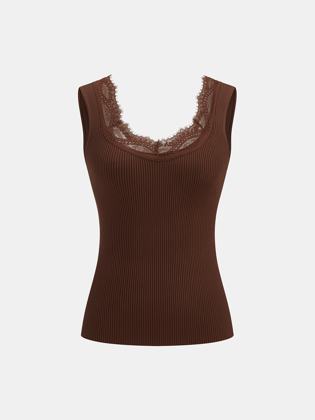 Lace Trim Ribbed Knit Tank Top