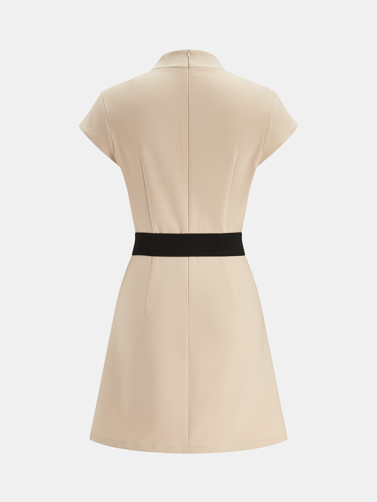 Square Neck Short Sleeve Belted Mini Dress