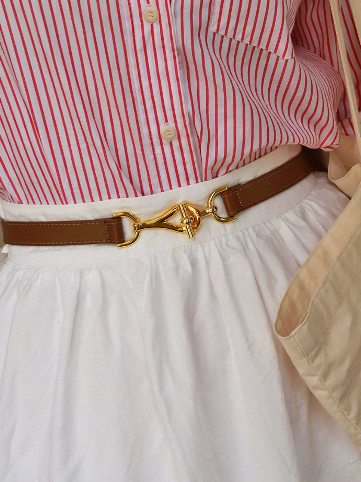Genuine Leather Horsebit Buckle Waist Belt