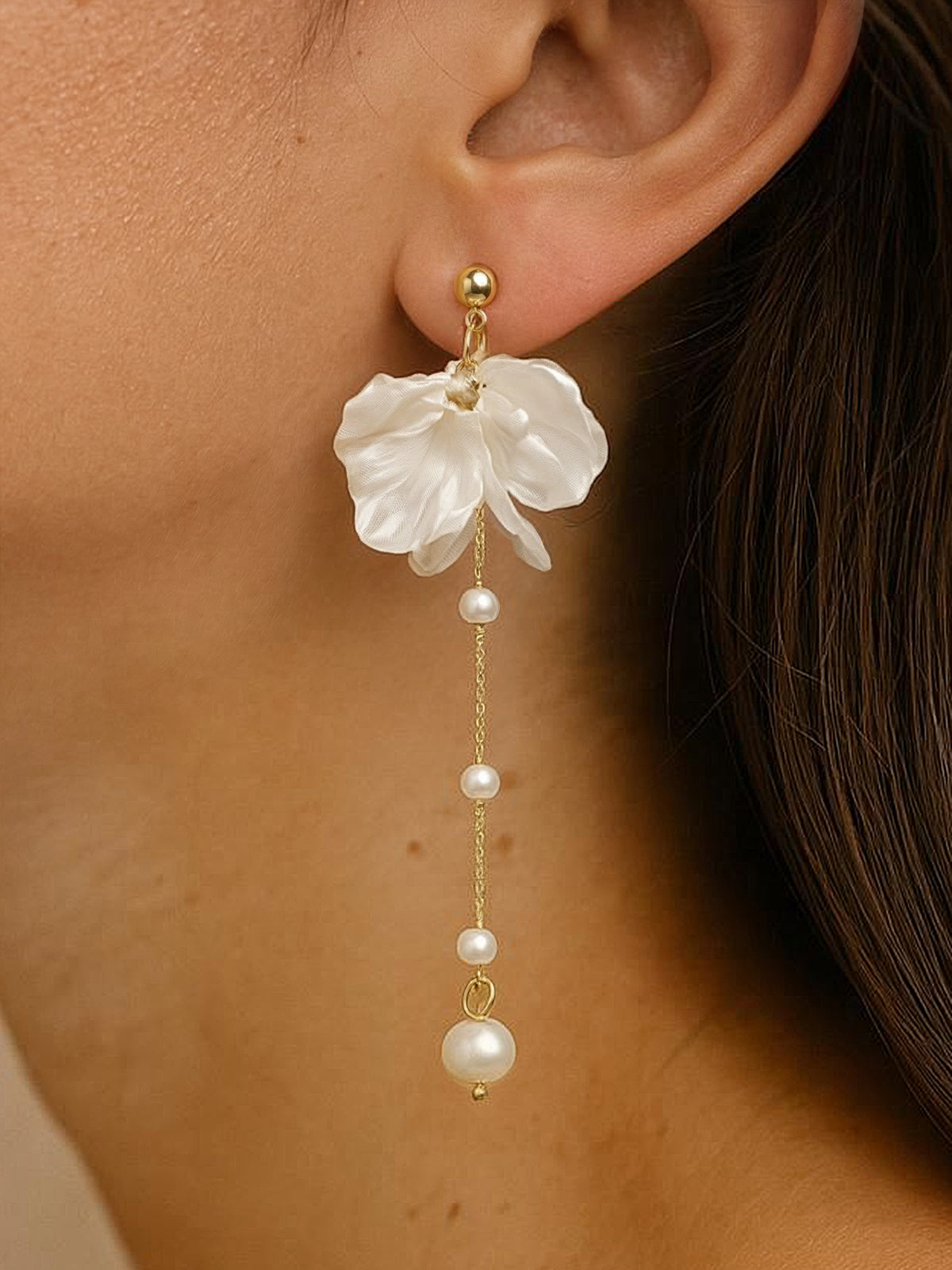 Flower Pearl Long Drop Earrings